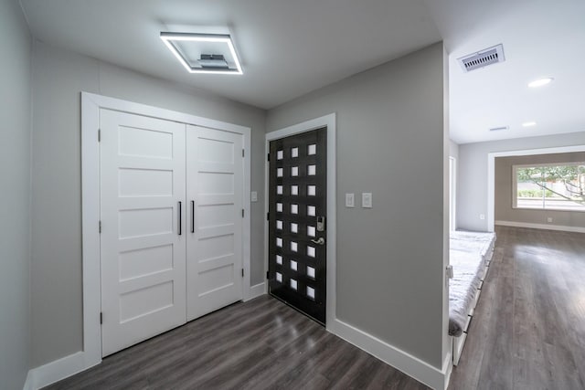 foyer featuring dark wood-type flooring