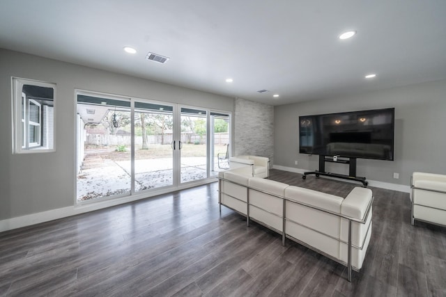 living room featuring dark hardwood / wood-style flooring