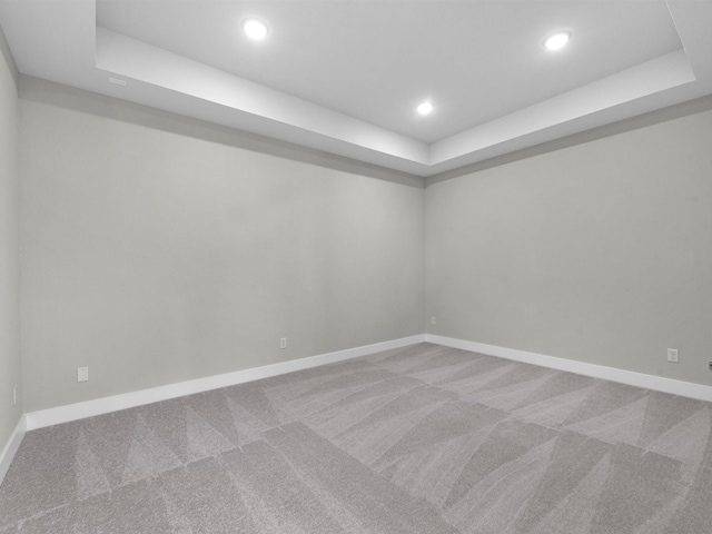 carpeted spare room featuring a raised ceiling