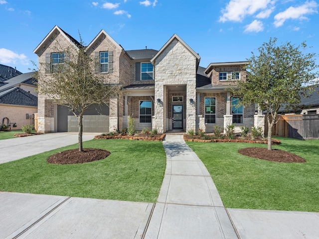 view of front of home with a garage and a front lawn