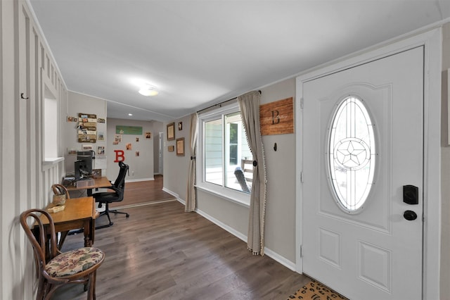 entryway with hardwood / wood-style floors