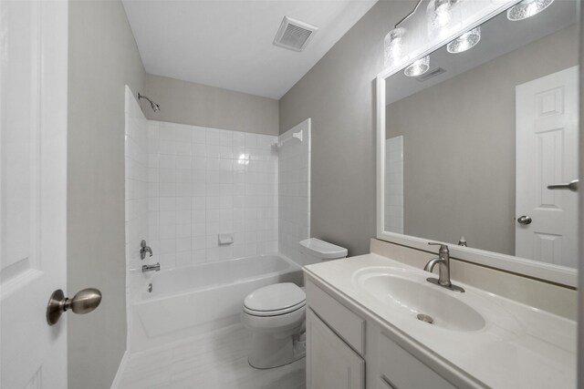 full bathroom featuring vanity, toilet, and tub / shower combination