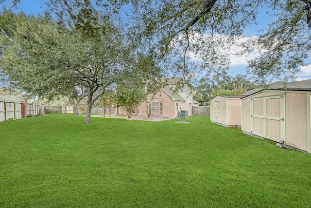 view of yard featuring a storage shed