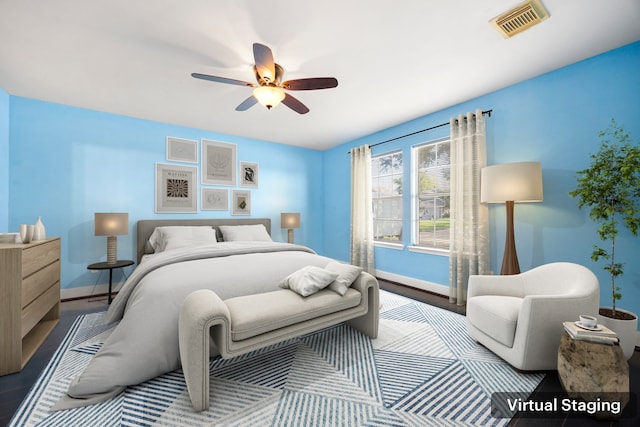 bedroom featuring ceiling fan