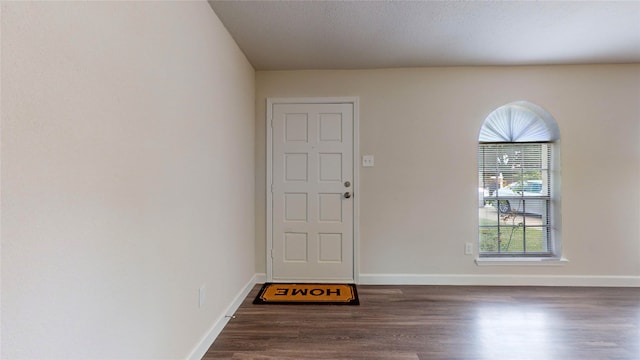 entryway with dark hardwood / wood-style flooring