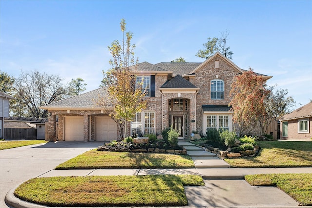 view of front facade featuring a front yard and a garage