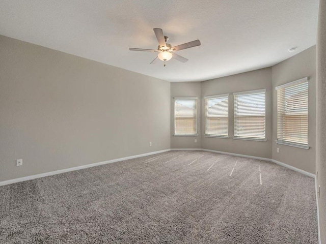 unfurnished room featuring ceiling fan and carpet