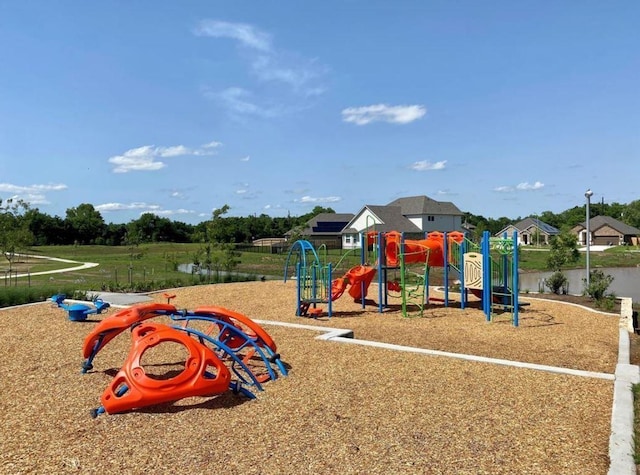 view of play area featuring a water view