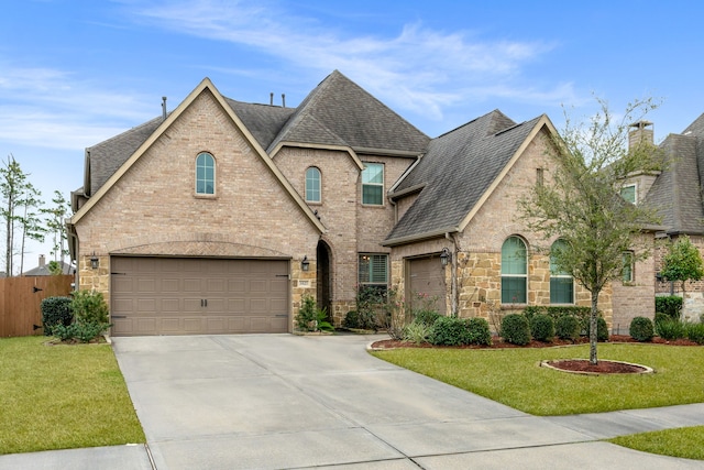 view of front of house with a front yard and a garage