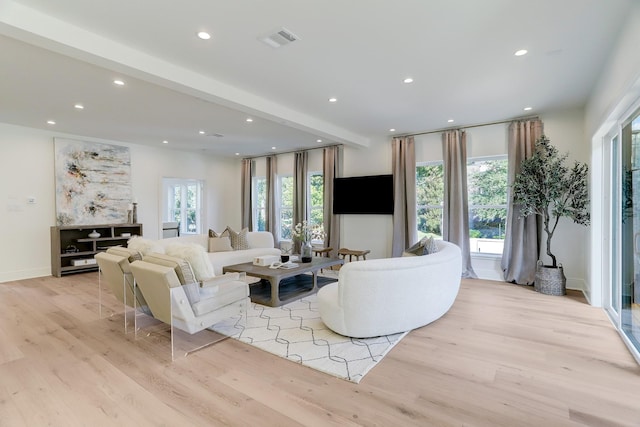 living room with light hardwood / wood-style flooring