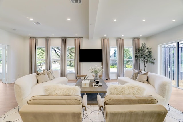 living room featuring light wood-type flooring