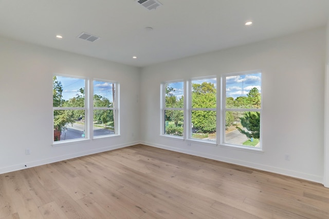 spare room featuring a healthy amount of sunlight and light hardwood / wood-style flooring