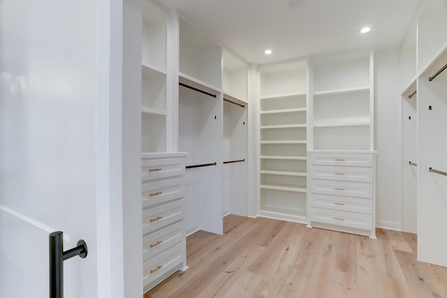 spacious closet featuring light wood-type flooring