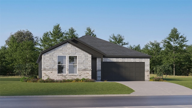 view of front facade with a garage and a front lawn