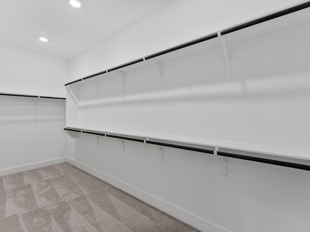 spacious closet featuring light carpet