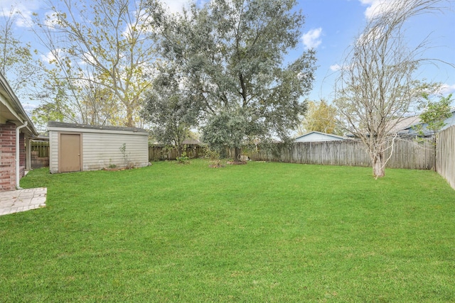 view of yard with a storage unit