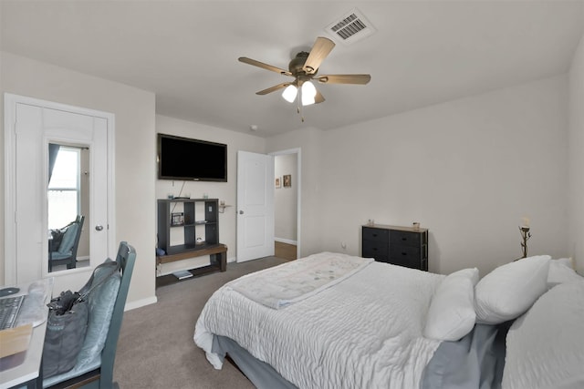 bedroom featuring carpet flooring and ceiling fan