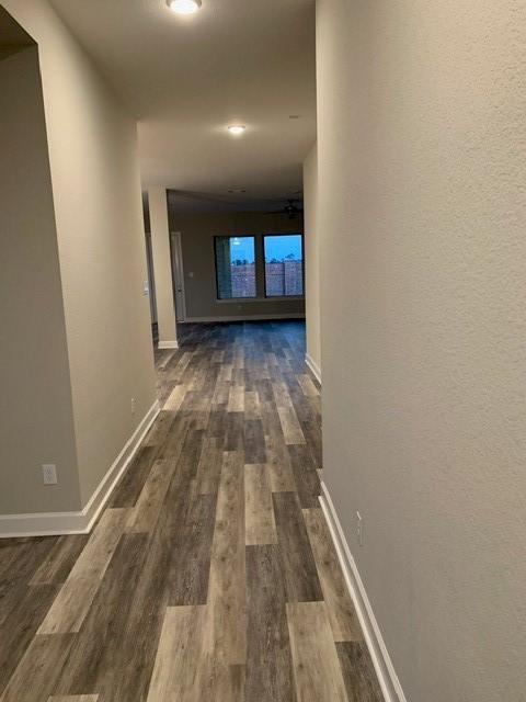 corridor featuring dark hardwood / wood-style flooring