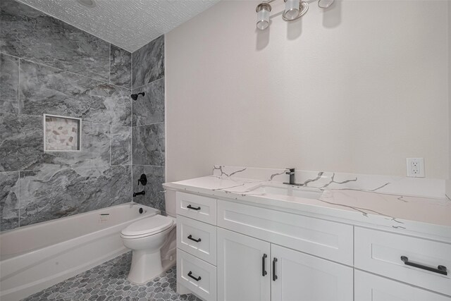 2206 Hoskins Dr, Houston, TX 77080 - full bathroom featuring vanity,  shower combination, toilet, and a textured ceiling