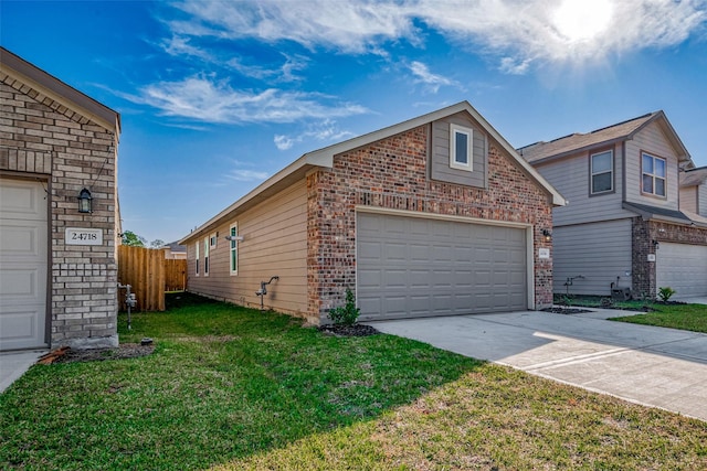 view of property exterior featuring a garage and a yard