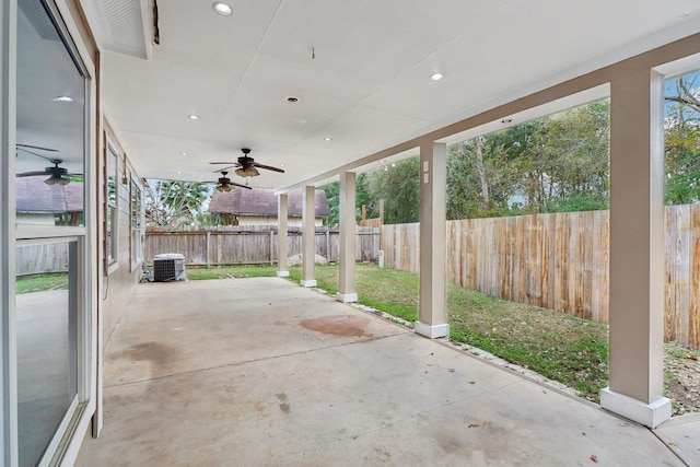 view of patio / terrace featuring central AC and ceiling fan