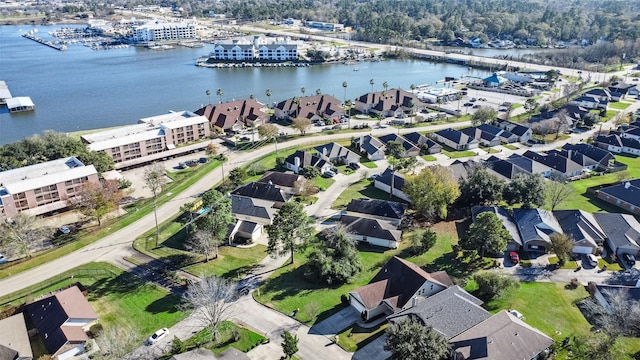 aerial view featuring a water view