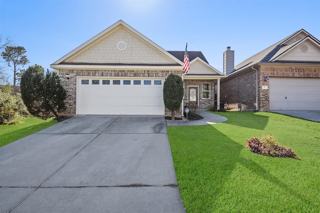 view of front of house featuring a garage and a front lawn