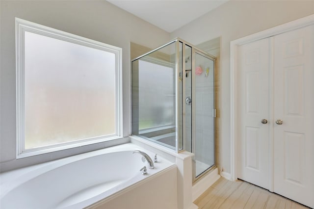 bathroom with plus walk in shower