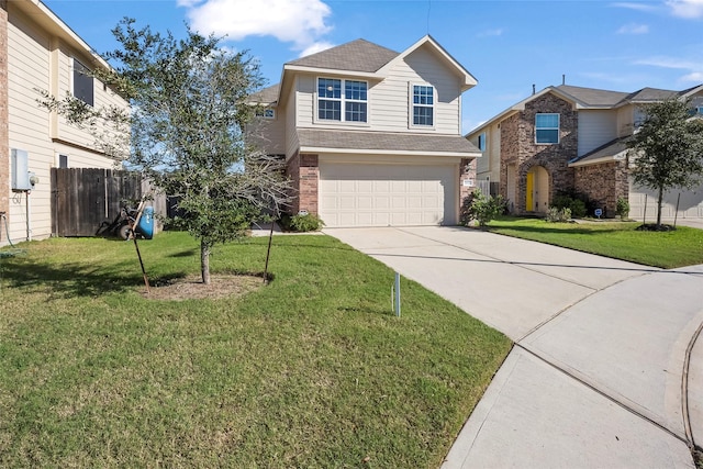 view of front of house with a front lawn and a garage