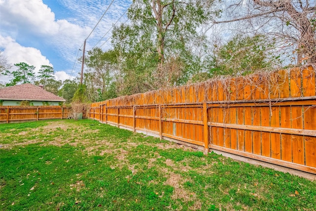 view of yard featuring a fenced backyard