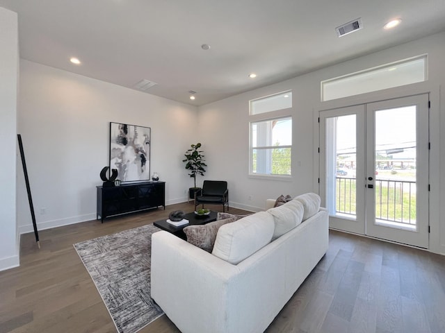 living room featuring french doors and hardwood / wood-style floors