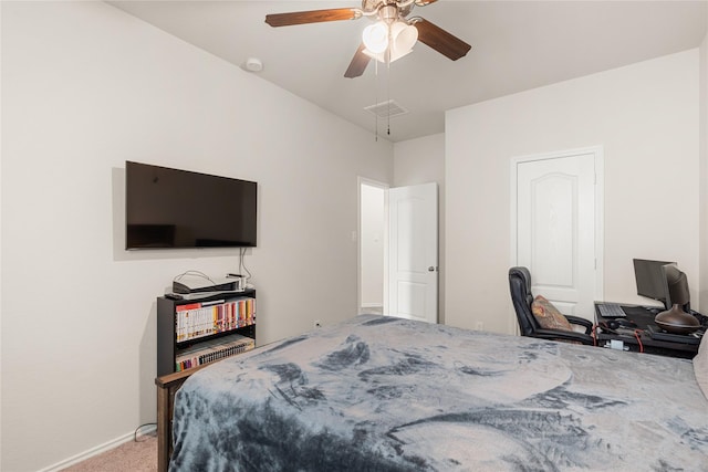 bedroom featuring carpet floors and ceiling fan