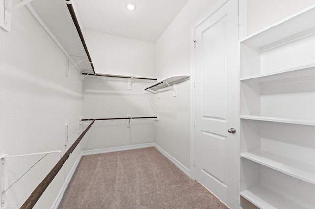 walk in closet with light colored carpet