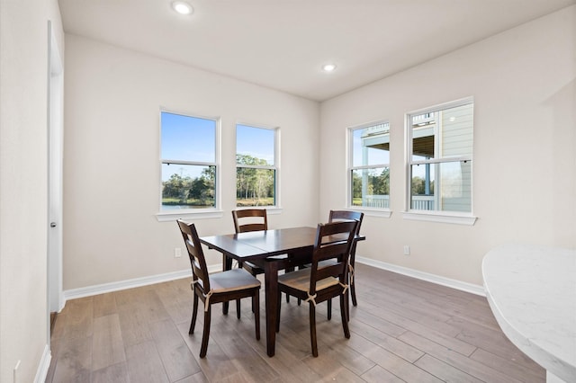 dining space with light hardwood / wood-style floors