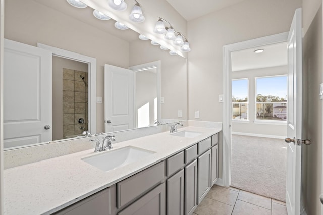 bathroom with vanity and tile patterned floors