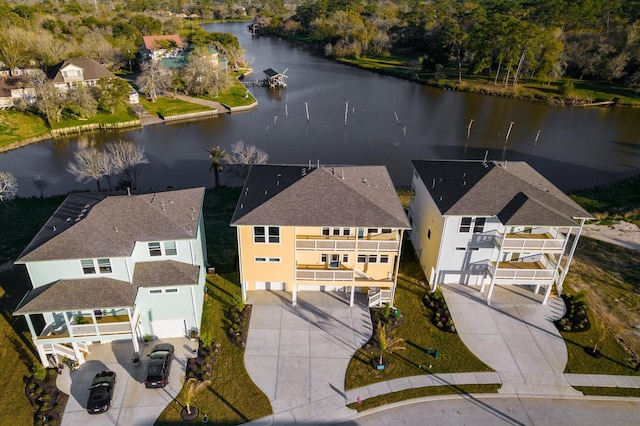 aerial view featuring a water view