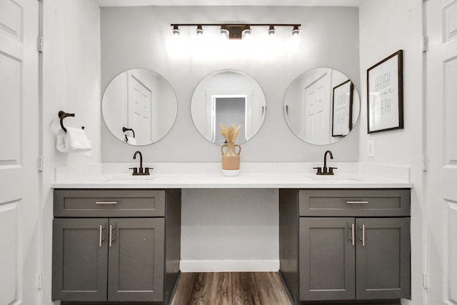 bathroom featuring hardwood / wood-style flooring and vanity