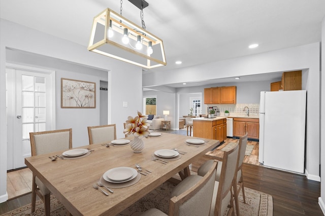 dining room featuring dark hardwood / wood-style floors and sink