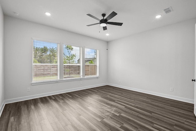 17007 Sweet Iris Ct, Conroe, TX 77302 - unfurnished room featuring dark wood-style floors, ceiling fan, baseboards, and recessed lighting