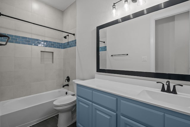 17007 Sweet Iris Ct, Conroe, TX 77302 - bathroom with shower / bathtub combination, vanity, toilet, and tile patterned floors