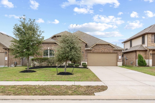 view of front of property with a front lawn and a garage