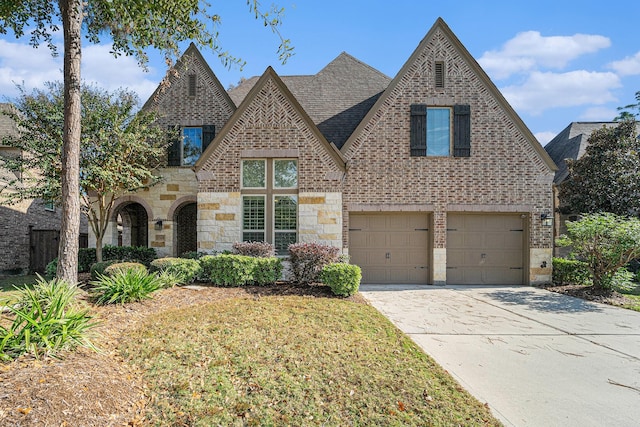 tudor house with a garage