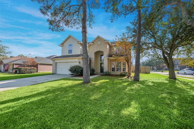 view of front of house featuring a front lawn and a garage