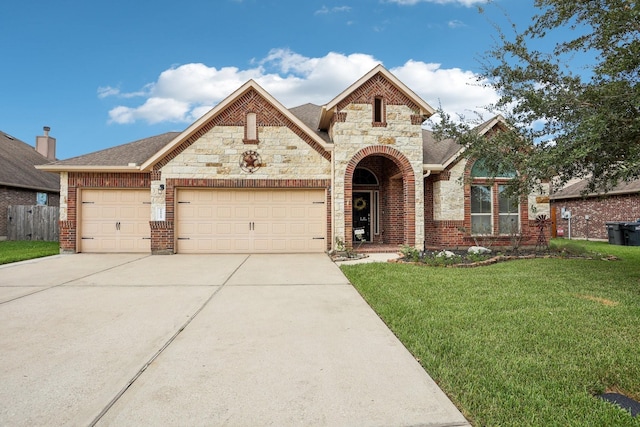 view of front of home featuring a garage and a front lawn