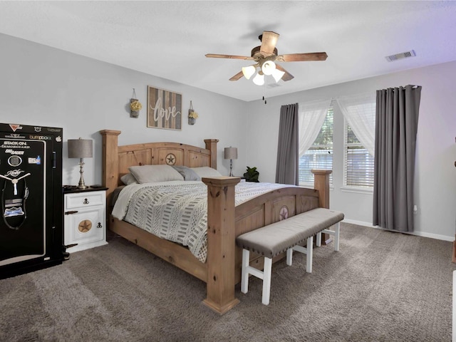 bedroom featuring carpet flooring and ceiling fan