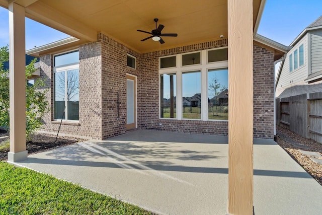 view of patio featuring a ceiling fan