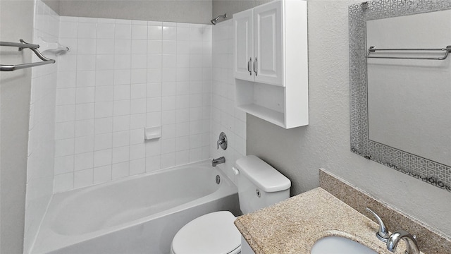 full bathroom with shower / bathing tub combination, vanity, and toilet