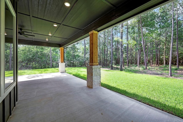 view of patio / terrace featuring ceiling fan