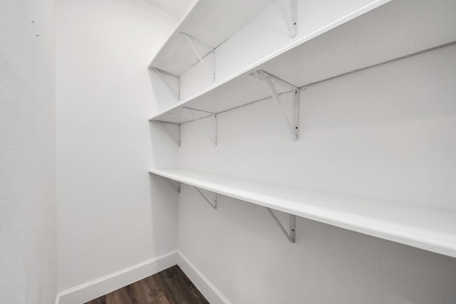 walk in closet featuring dark wood-type flooring