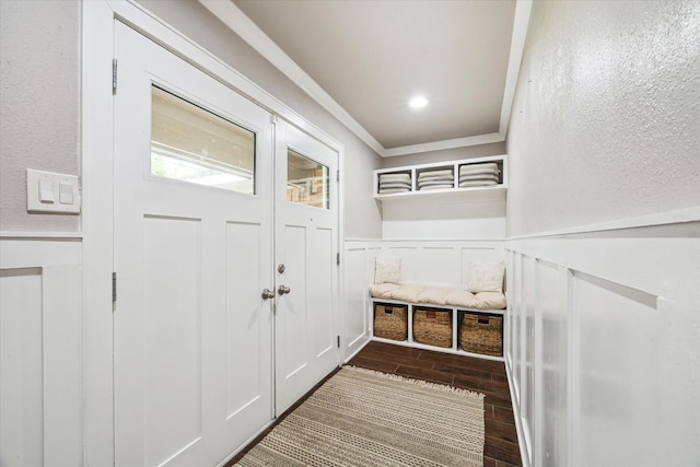 mudroom with ornamental molding